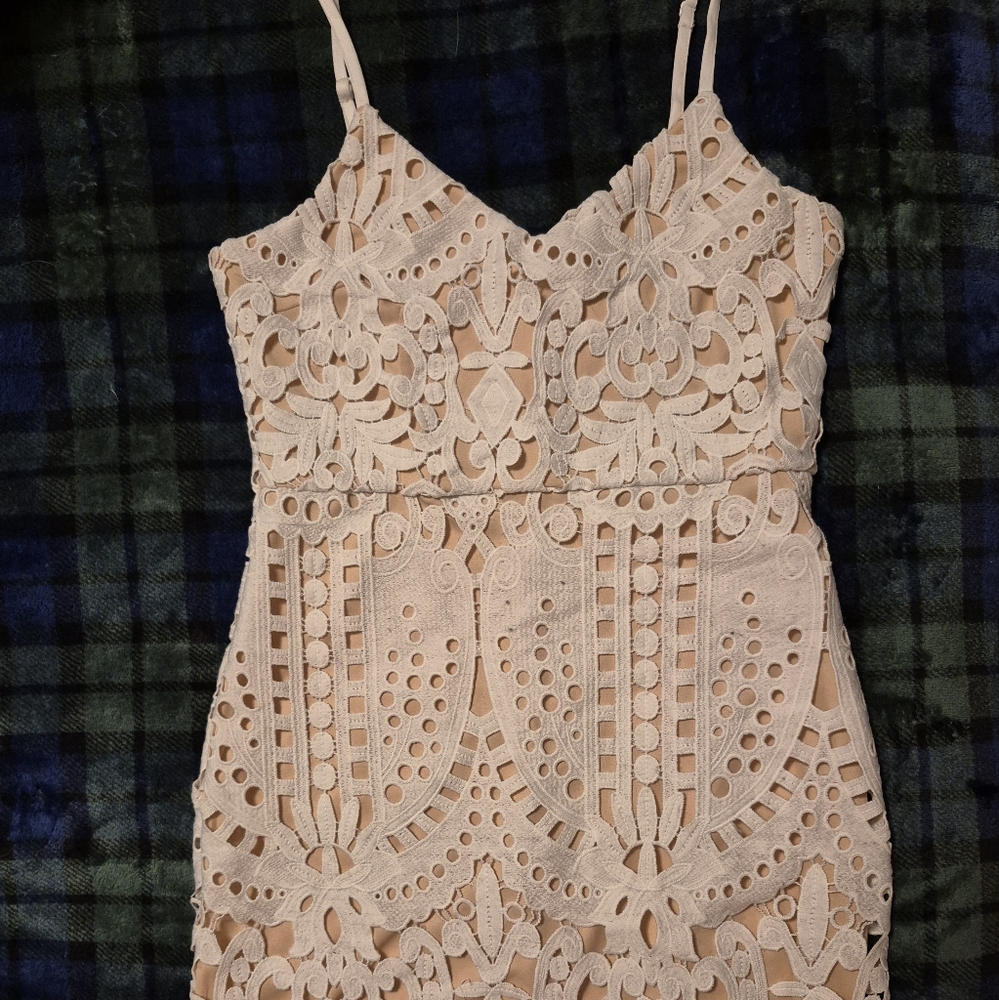 Perfect Love White and Nude Lace Mini Dress - Picture 4 of 5